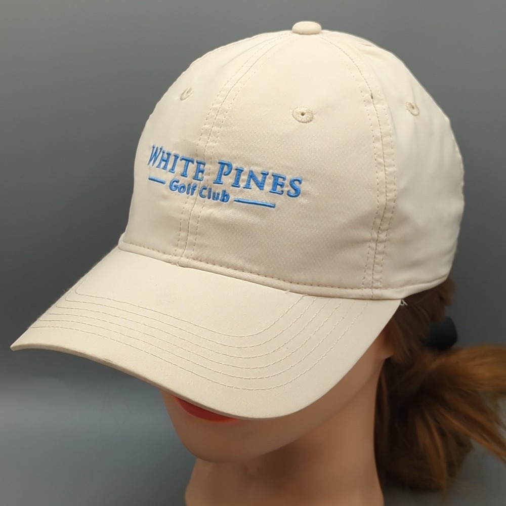 White Pines Golf Club Hat Cap Beige Ahead Performance Mid Fit Strapback
